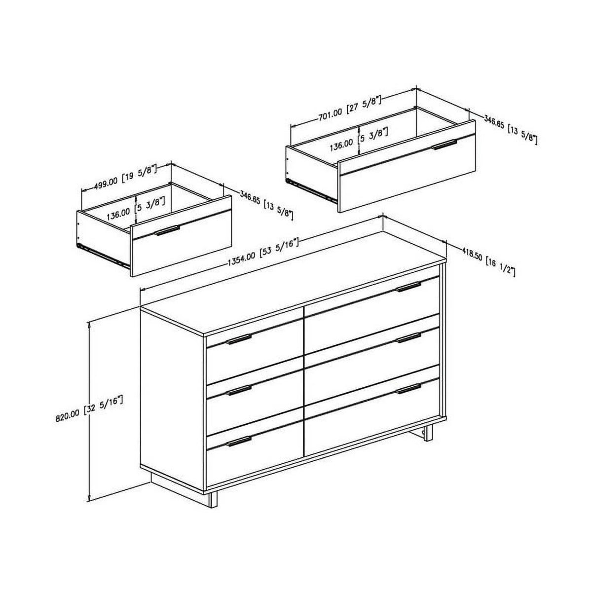 2 Piece 6 Drawer Dresser and 2 Drawer Nightstand Set Rustic Oak N295