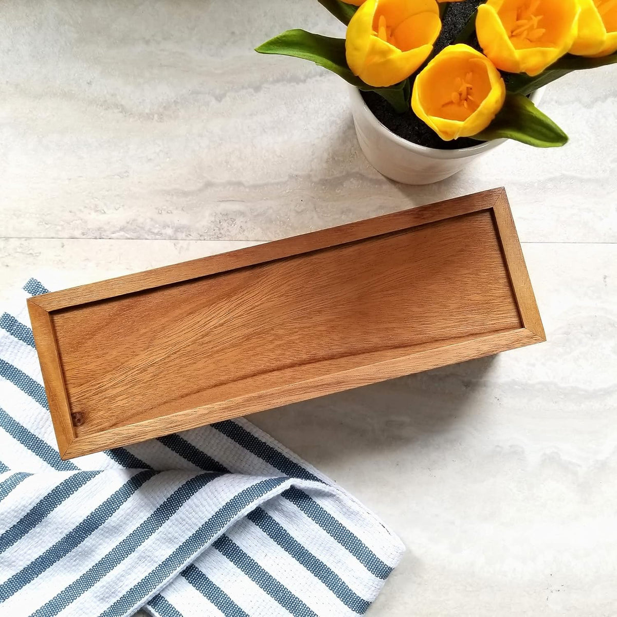 Acacia Wood Tea Box with 4 Sections I17797
