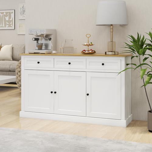 White 3 Drawer 3 Door Buffet Cabinet with Adjustable Shelves C50053