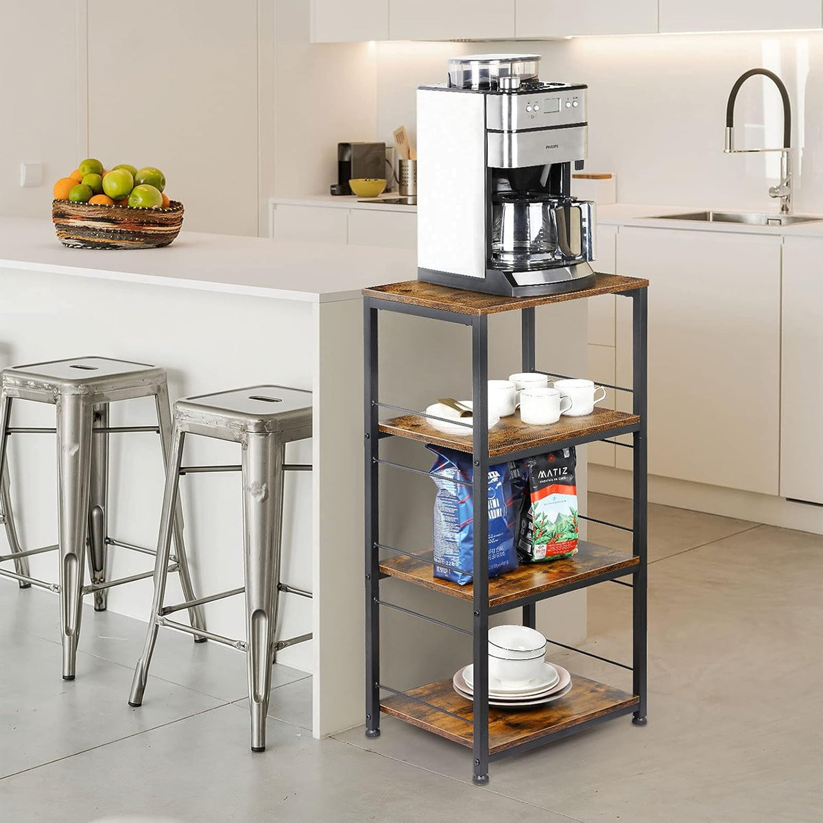 4-Tier Industrial Wood Serving Cart with Wheels N623