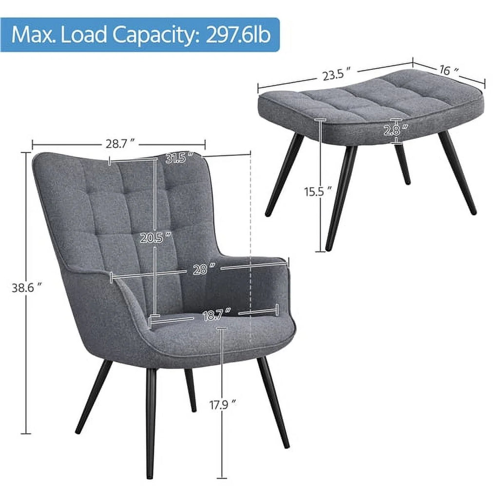 Gray Upholstered Accent Chair and Ottoman Set F9562