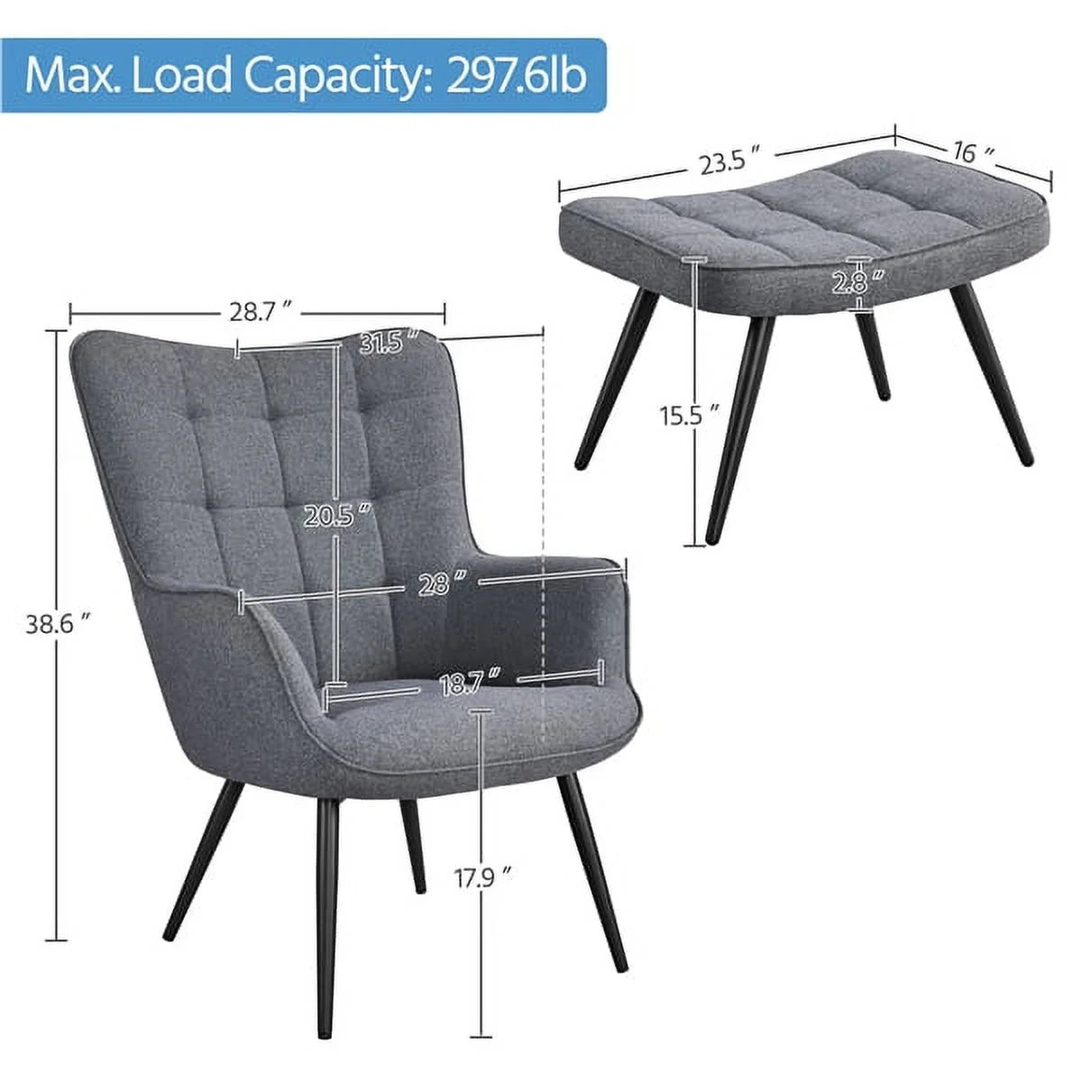 Gray Upholstered Accent Chair and Ottoman Set F9562