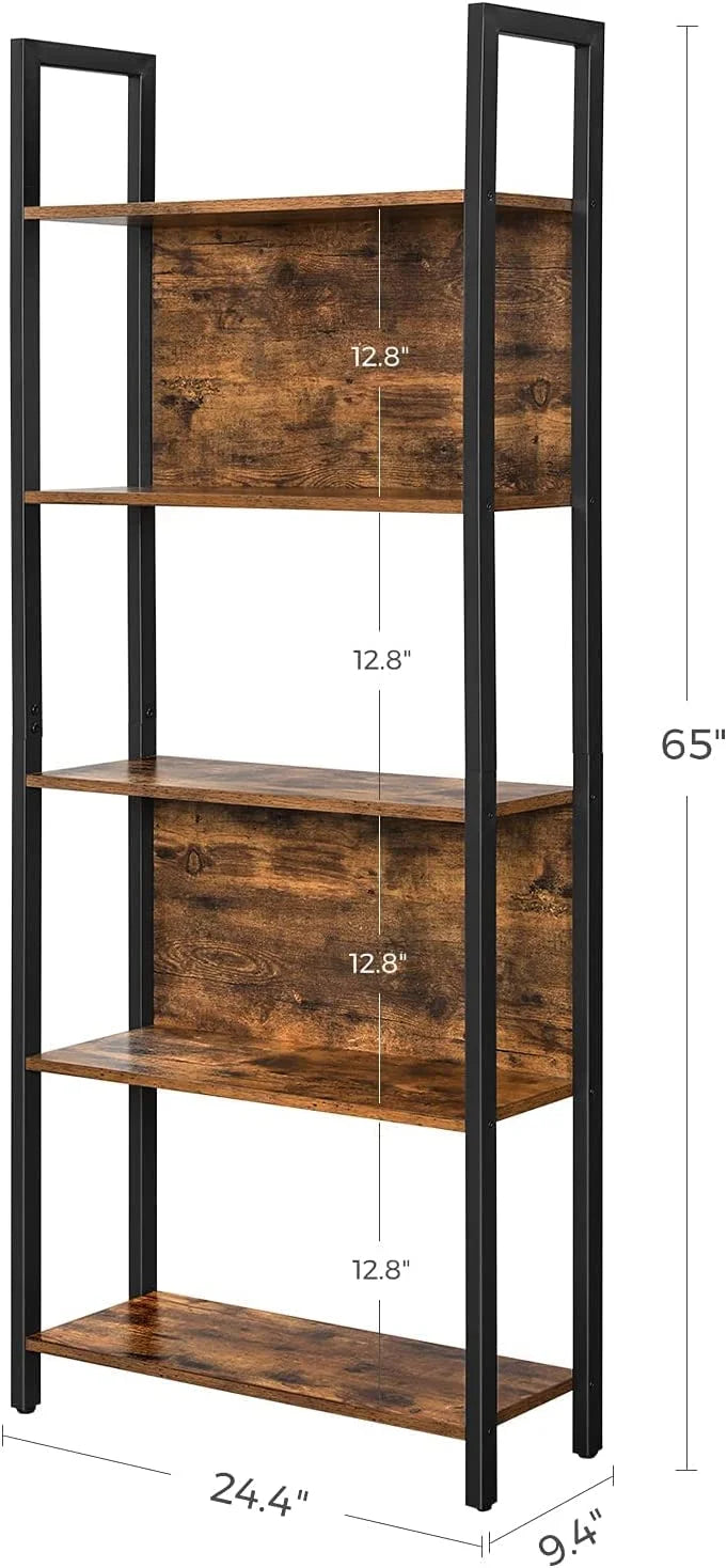 5 Shelf Rustic Brown and Black Bookshelf P739709