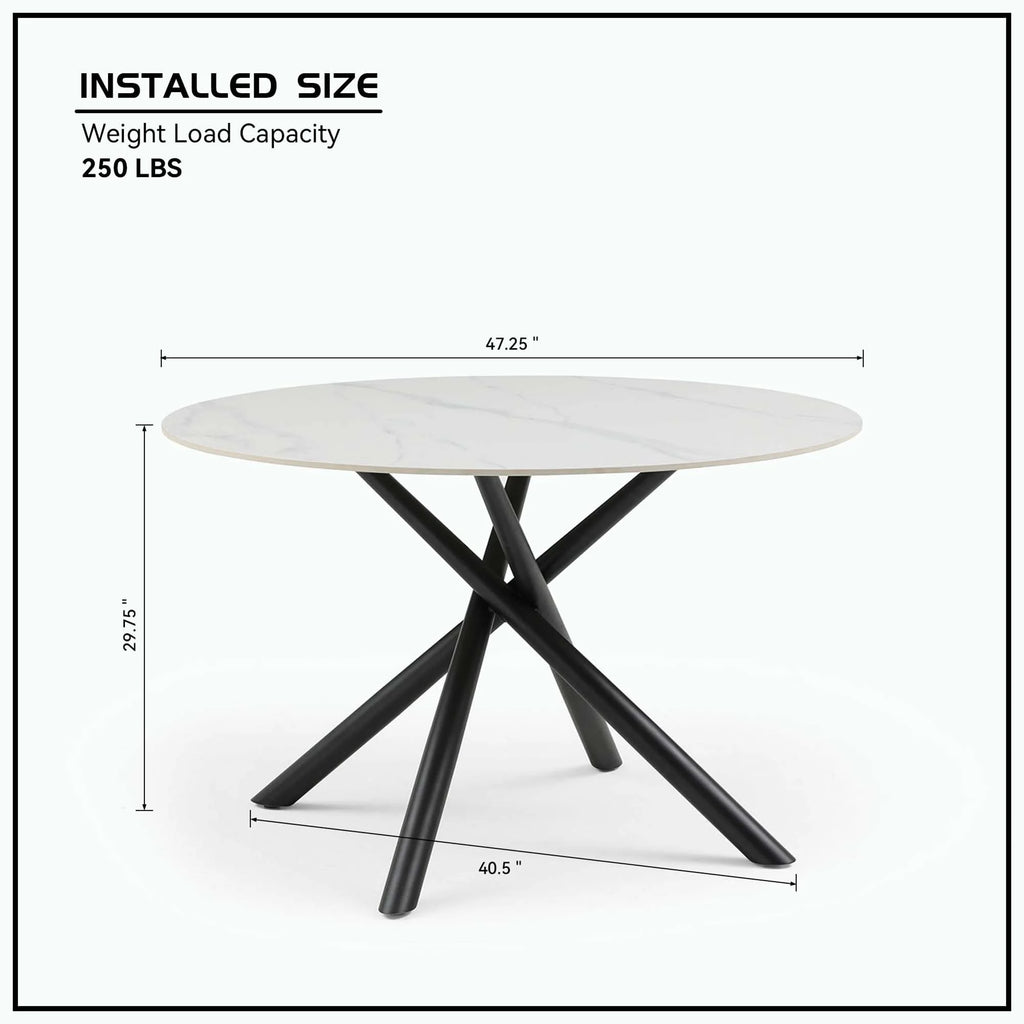 Round Dining Table with Metal Cross Legs White Black G412