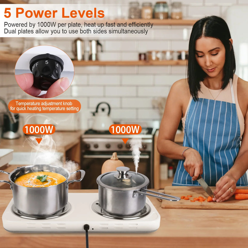 2000W Portable Electric Double Burner White F83782