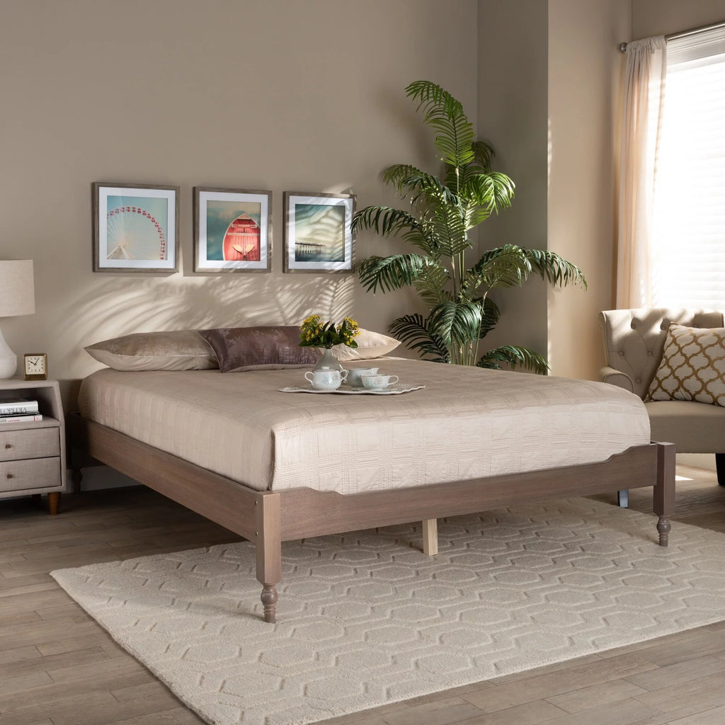 Antique White Wood Platform Bed Frame King T63098