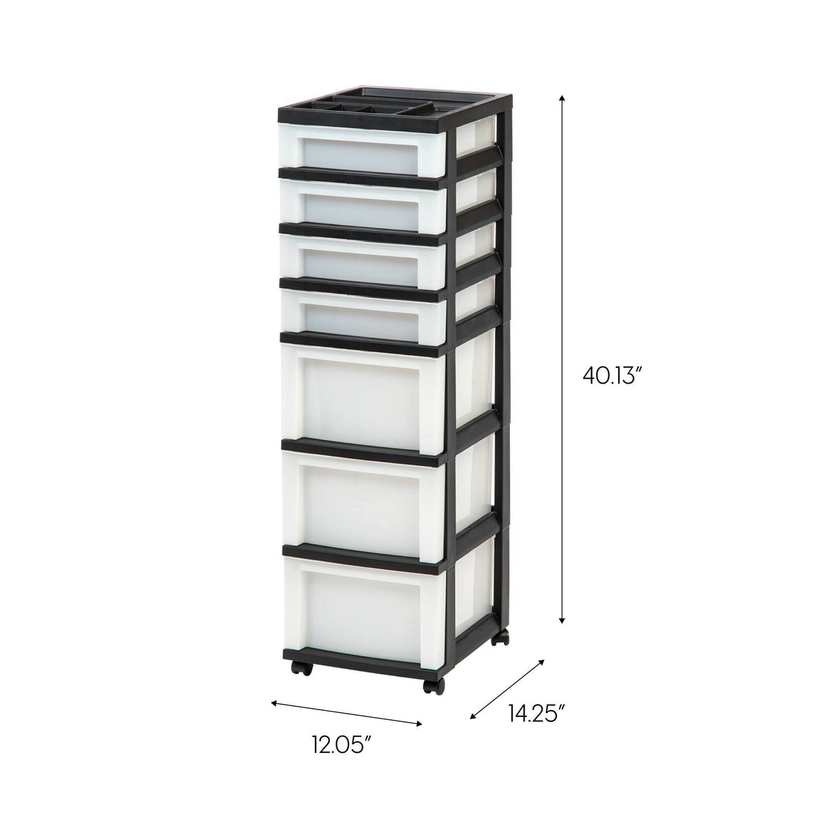 Medium 7-Drawer Rolling Storage Cart with Organizer Top, black/pearl M917