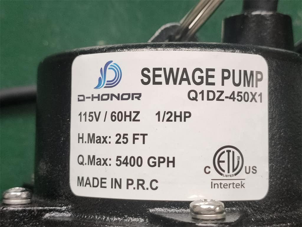1/2 HP 5400GPH Cast Iron Sewage Pump with Piggy Back Tether Float Switch H184
