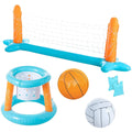 Inflatable Pool Float Set with Volleyball Net, Basketball, Balls Q358297