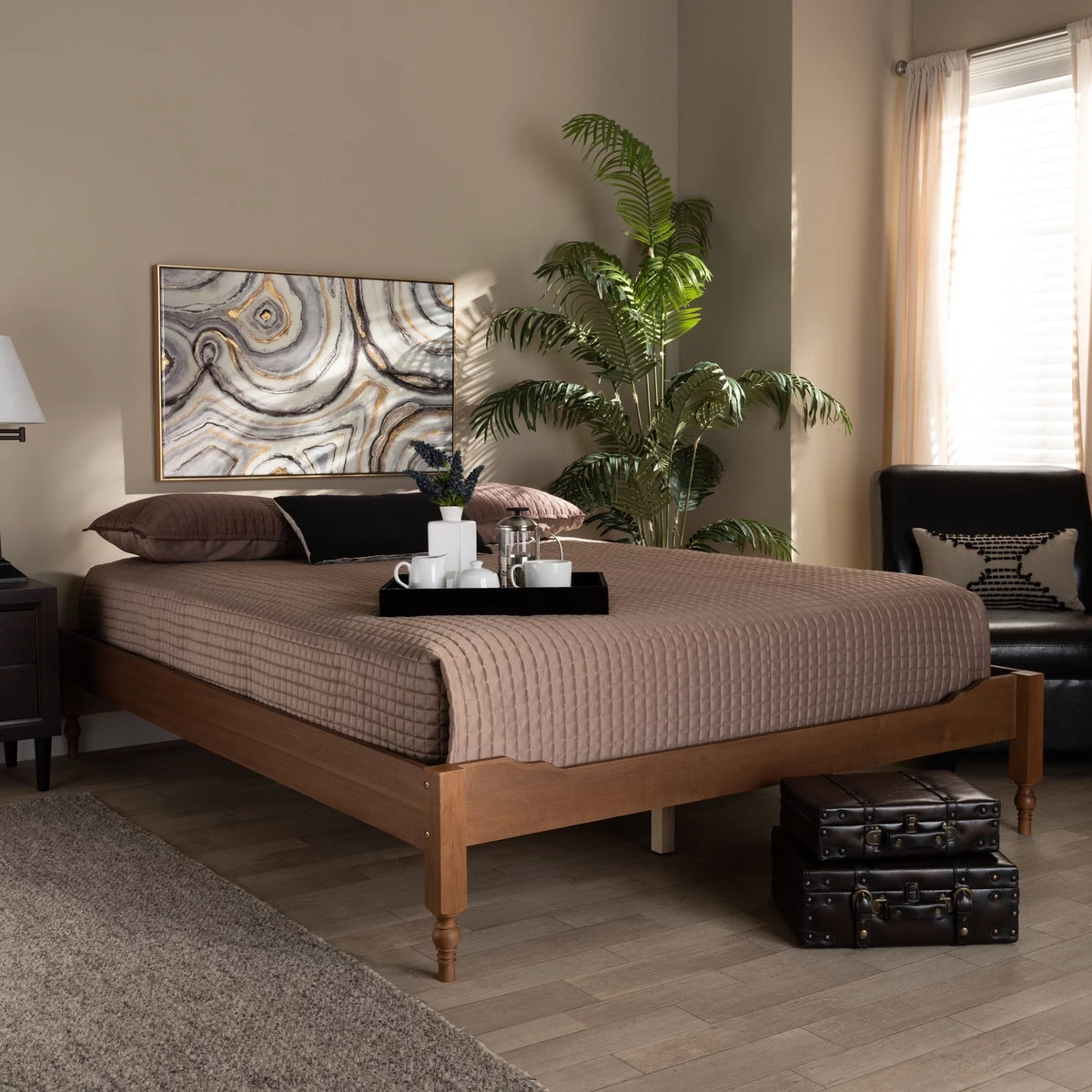 Antique White Wood Platform Bed Frame King T63098