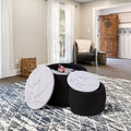 Black Round Coffee Table Set of 2 Nesting Storage Ottoman Velvet Fabric Z641855
