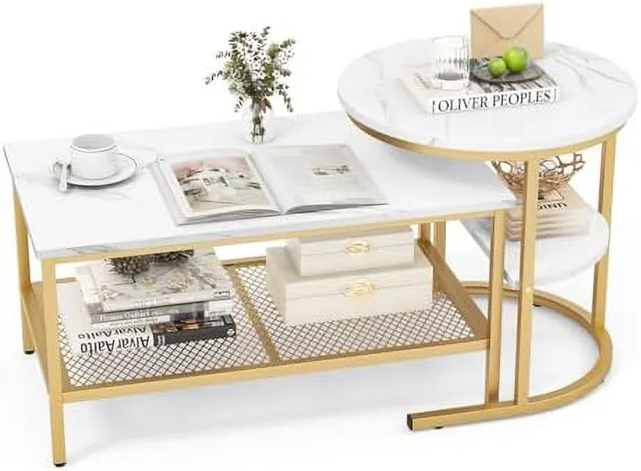 2 PCS Faux Marble Top Coffee Table Set G9003