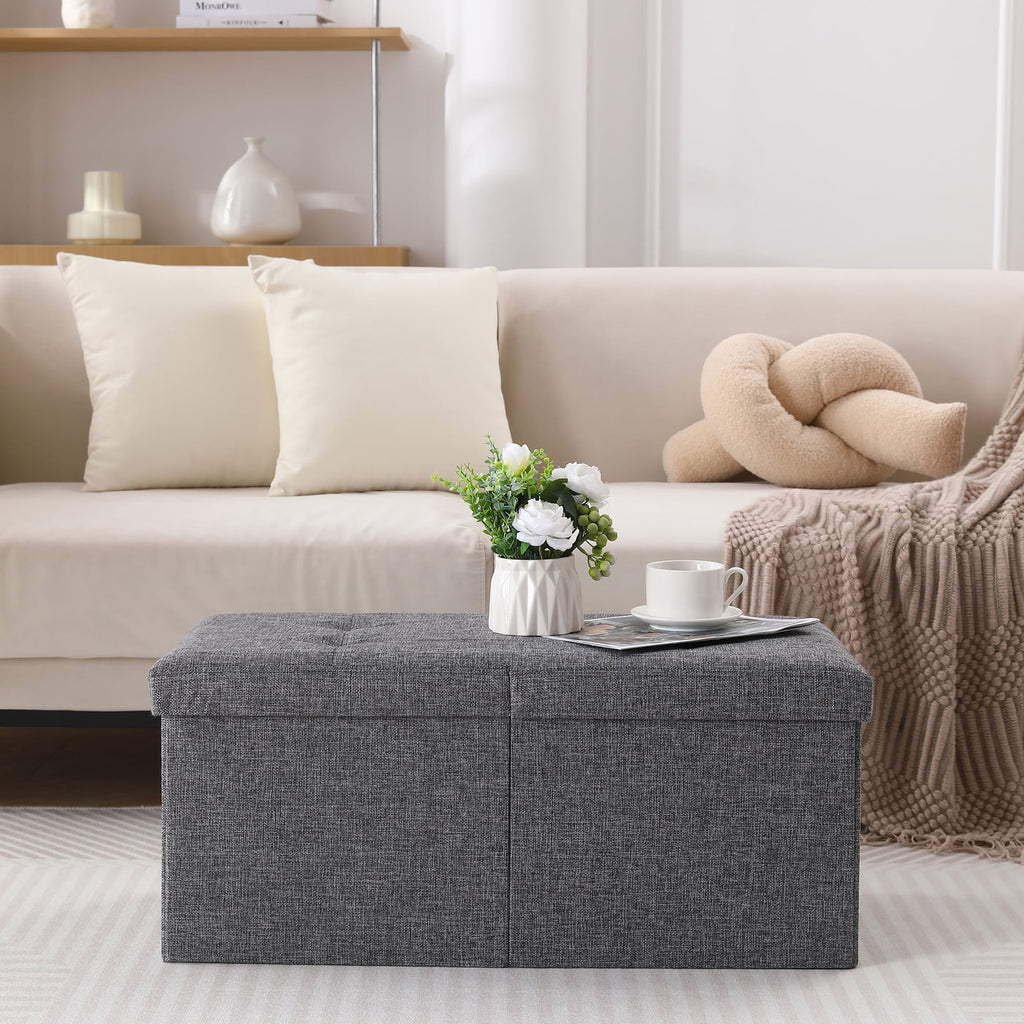 Linen Fabric Storage Ottoman Bench D309784