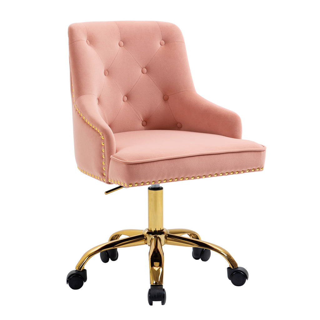 Velvet Vanity Chair with Tufted Button, Swivel Height-Adjustable Seat Q307071