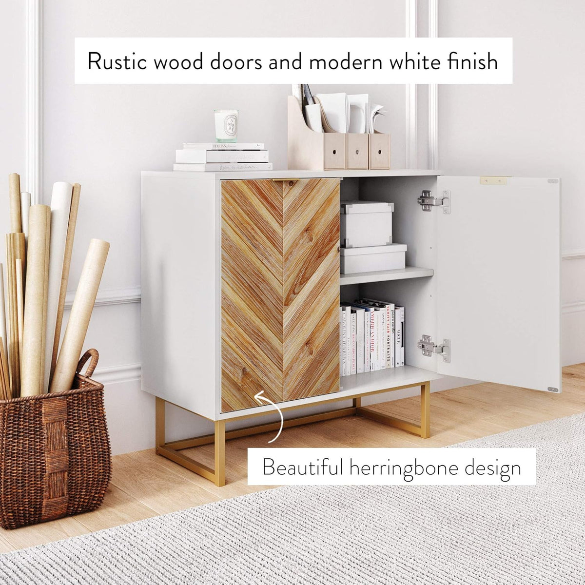 White Free Standing Accent Cabinet with Doors M968