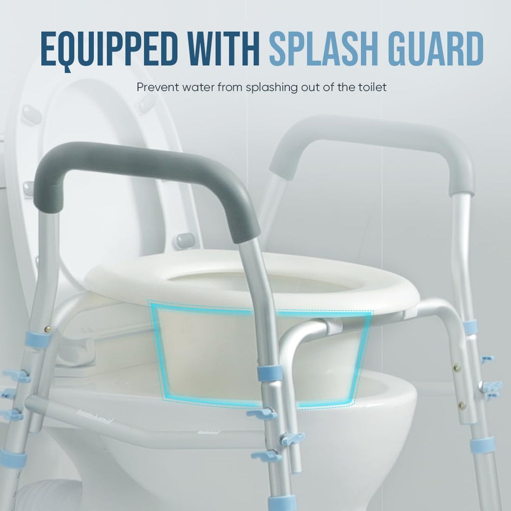 Stand Alone Raised Toilet Seat with Safety Frame, Height Adjustable Legs O3222
