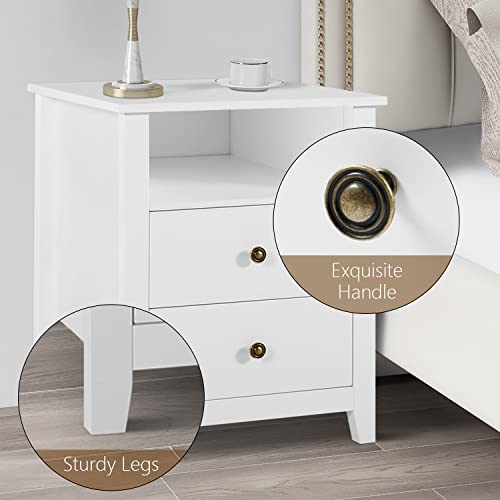 White Nightstands with Drawer Set of 2 Wood Bedside Tables A501000