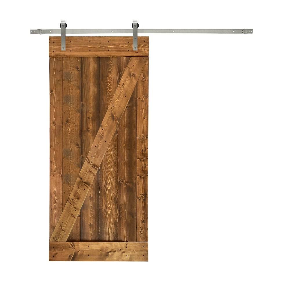 24 in. x 84 in. Weather Gray Stained Solid Knotty Pine Wood Interior Sliding Barn Door with Sliding Hardware Kit M531782