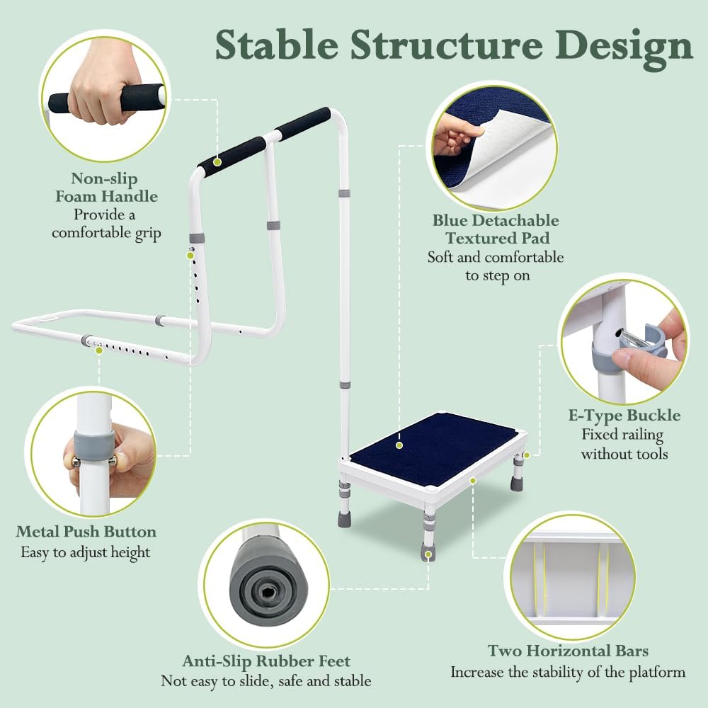 2-in-1 Bedside Guard Rails Step Stool with Handle L749675