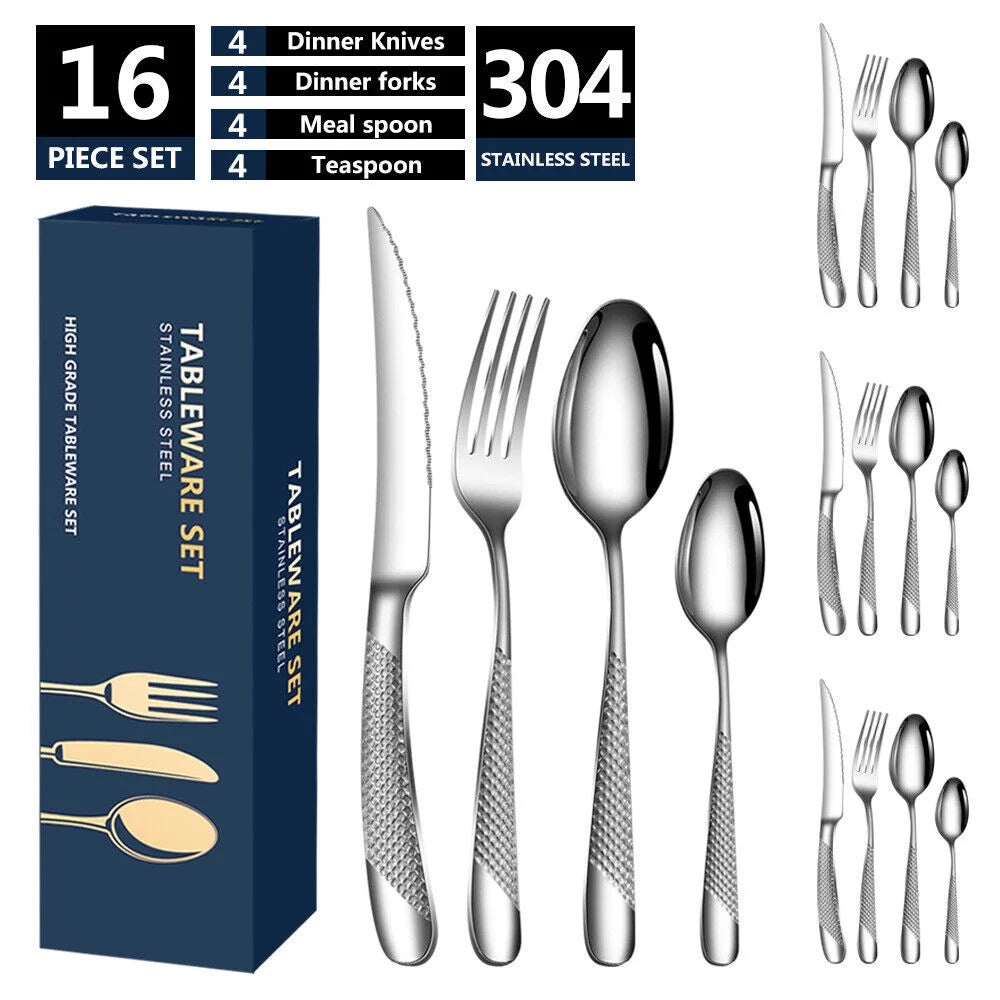 16 Piece Hammered Gold Plated Stainless Steel Flatware Set P605429