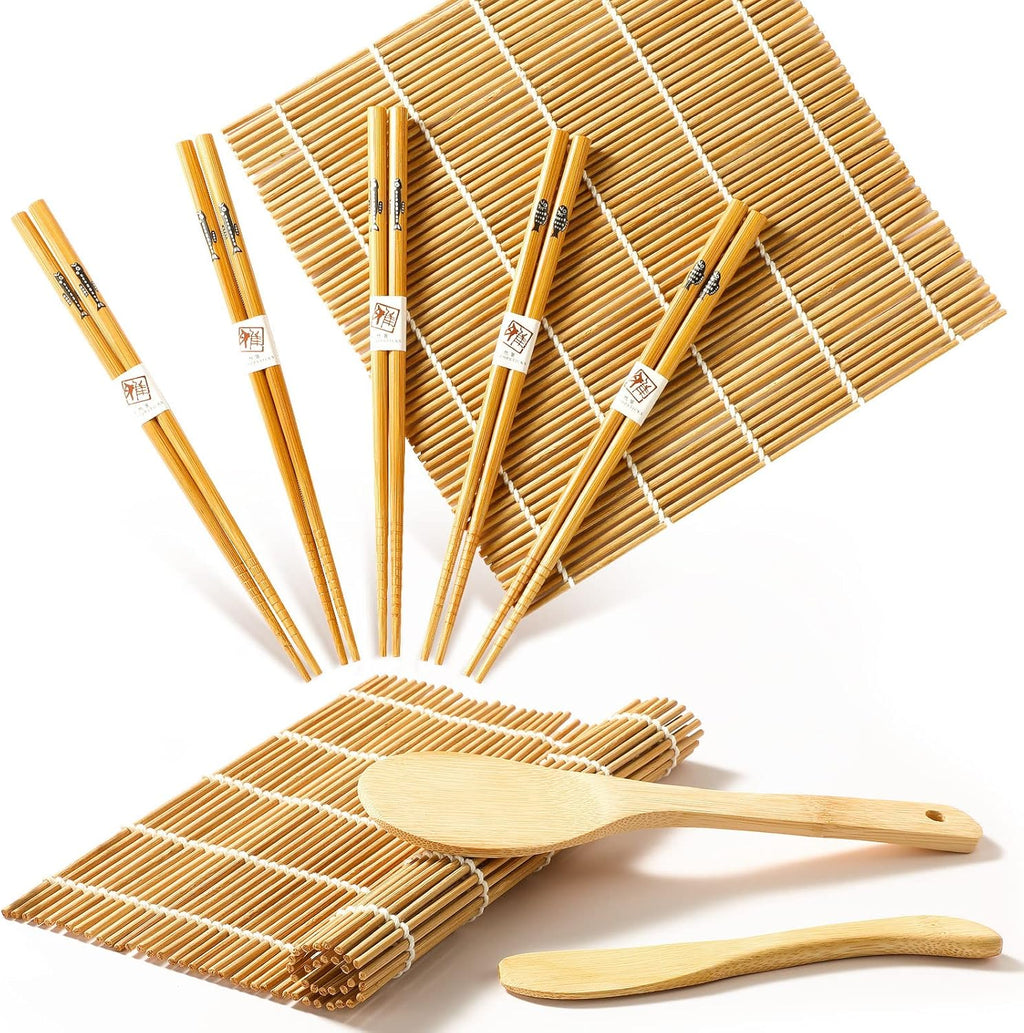 Bamboo Sushi Mat Sushi Making Kit with 2 Rolling Mats, 5 Pairs of Chopsticks, 1 Paddle, 1 Spreader P860092