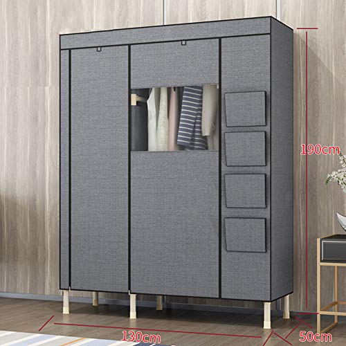 Non-Woven Fabric Clothes Closet with Zipper Steel Pipe Wardrobe Storage See Through Window Fabric Cabinet 130x50x190cm E435