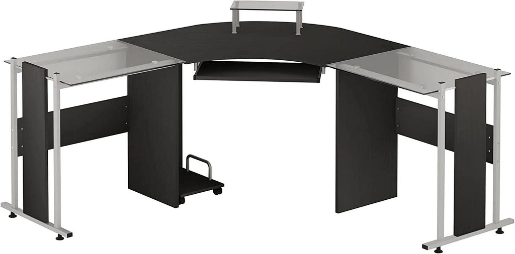 69" L-Shaped Tempered Glass Office Computer Desk with Steel Frame Black I746
