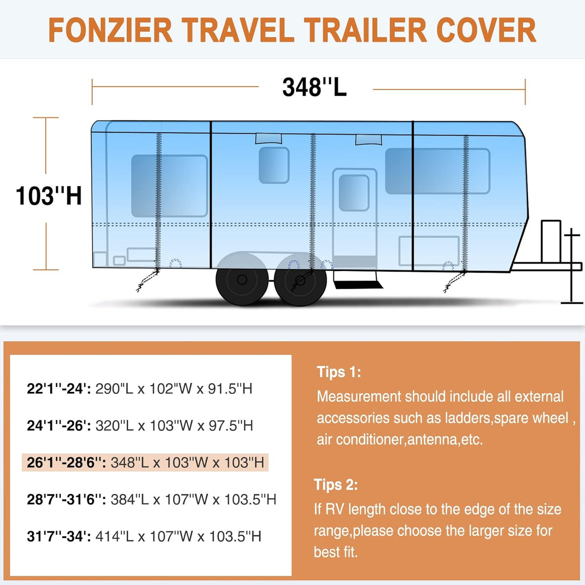 Heavy Duty 5 Layers RV Cover for 26'1 - 28' Motorhome with Gutter Spout Covers F1775