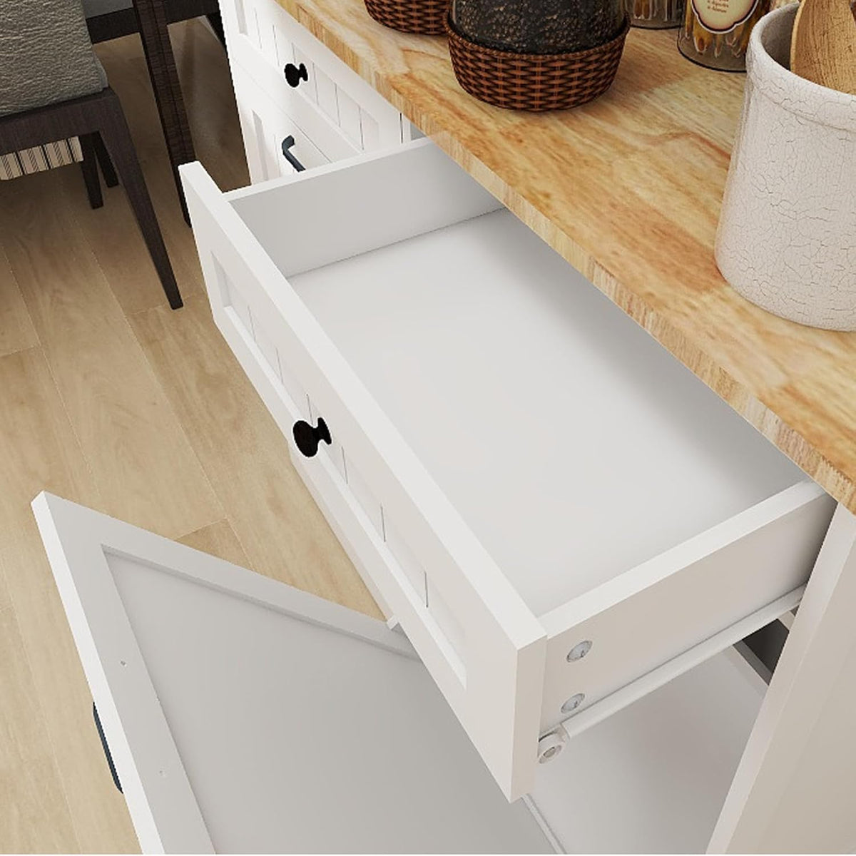 Double Tilt Out Trash Cabinet with Wood Tabletop E9427