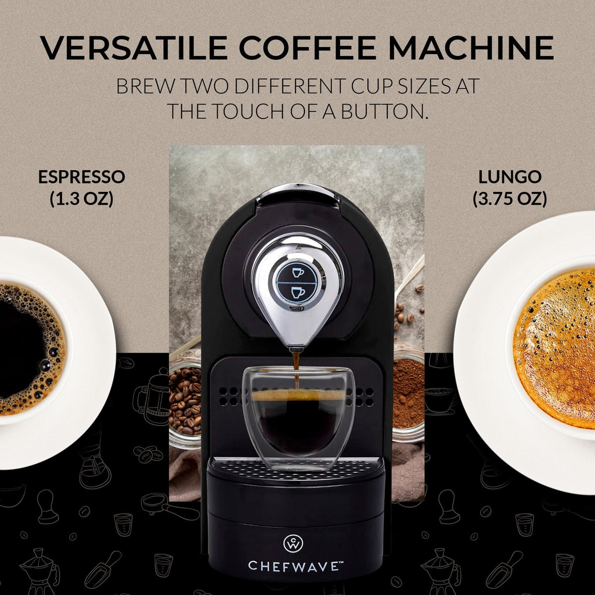 Black Espresso Machine for Nespresso Capsules with Holder and Cups R7869