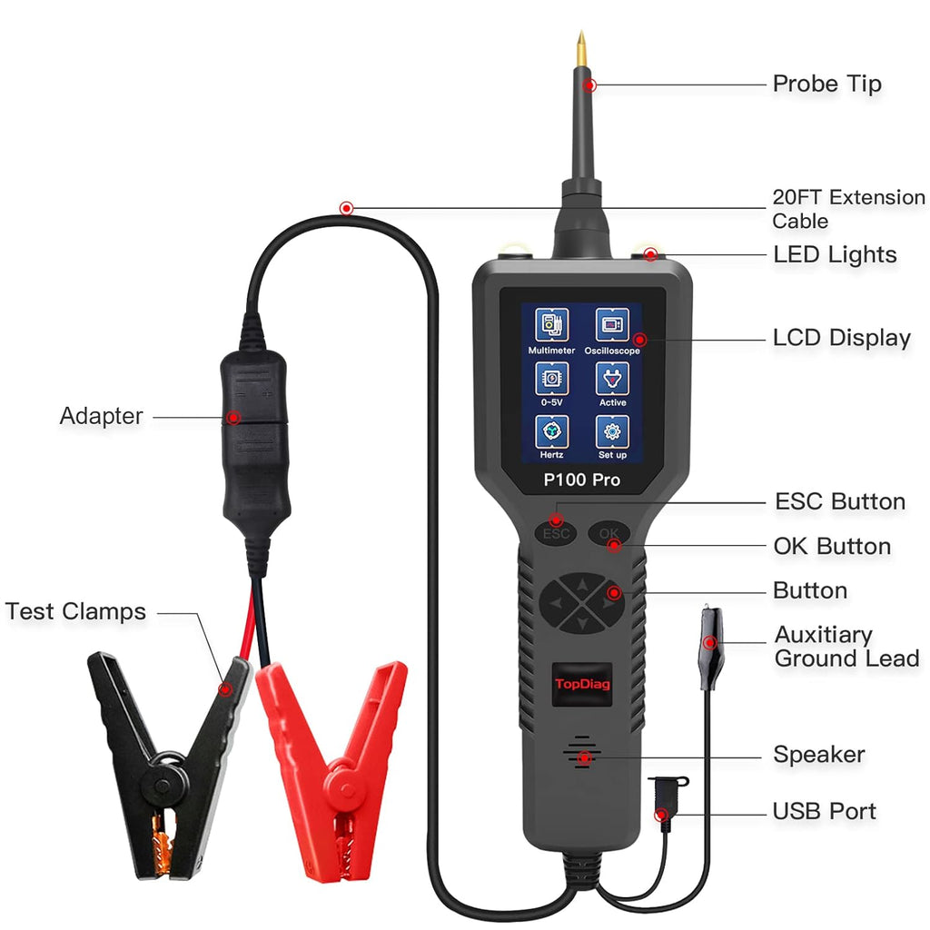 Automotive Circuit Tester with Multimeter and 20FT Cable for 12V 24V Q39688