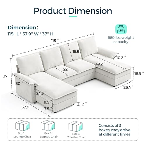 Beige Chenille U Shaped Modular Sectional Sofa with Chaise L1532
