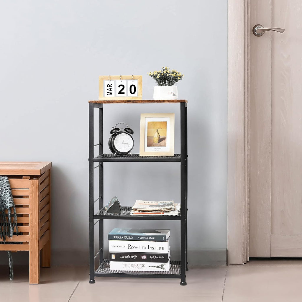 4-Tier Industrial Wood Serving Cart with Wheels N623