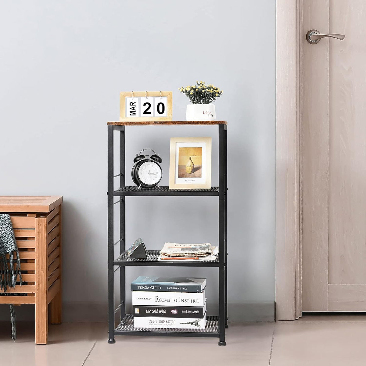 4-Tier Industrial Wood Serving Cart with Wheels N623