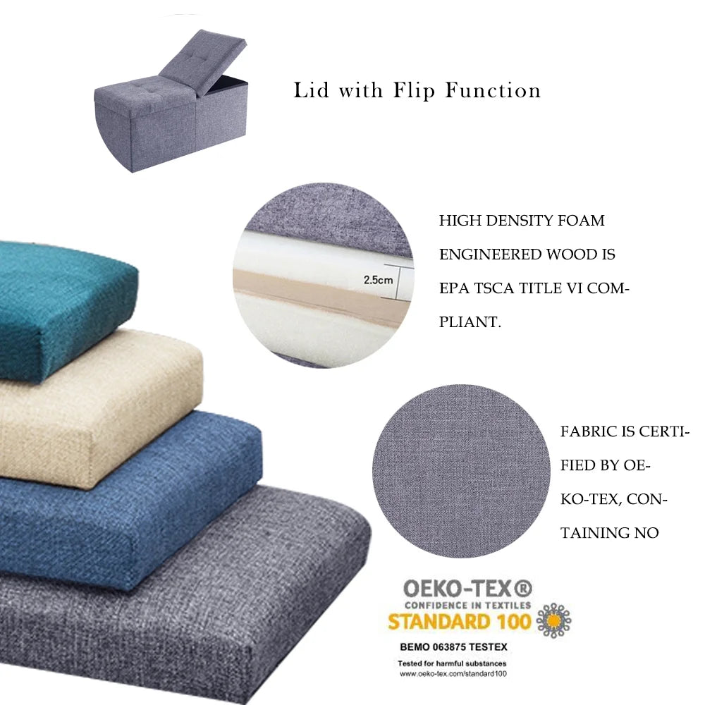 Linen Fabric Storage Ottoman Bench D309784