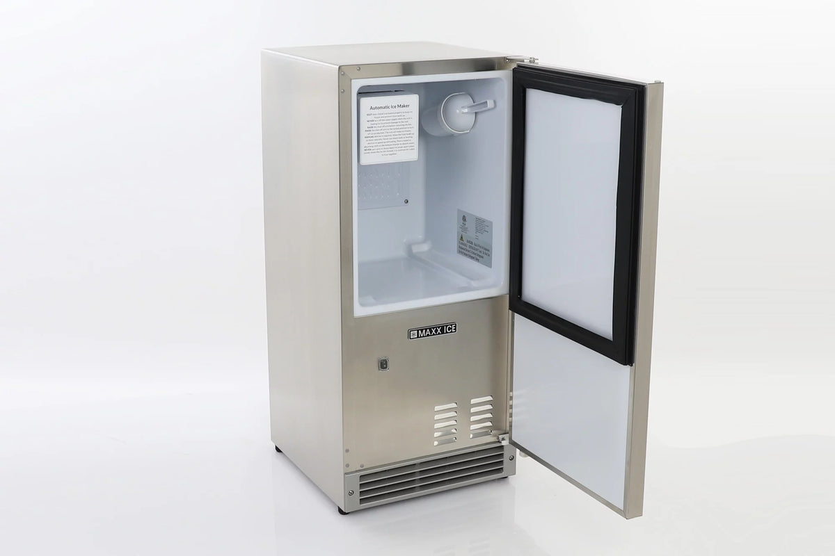 Shallow Depth Outdoor Built-In Undercounter Ice Maker, 15", 25 lbs, Stainless Steel L55631