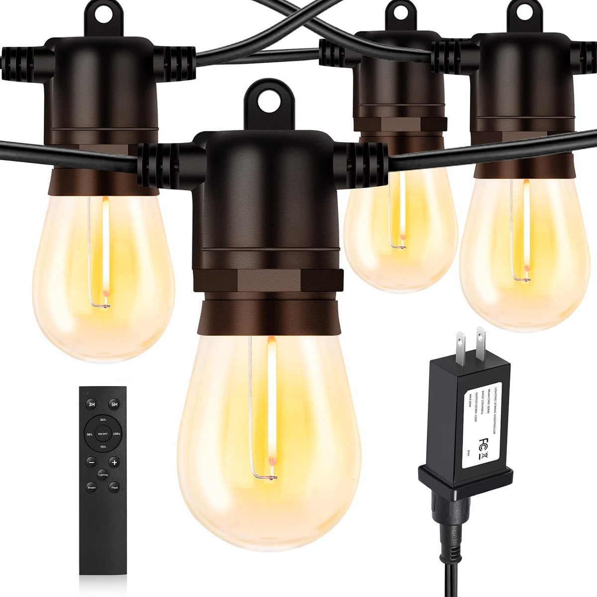 LED Outdoor String Lights with Dimmer Remote F433