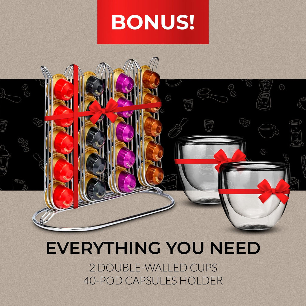 Black Espresso Machine for Nespresso Capsules with Holder and Cups R7869