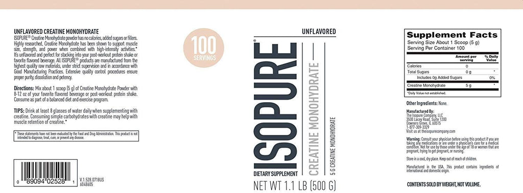 Unflavored 100% Whey Protein Isolate 500g Z281058