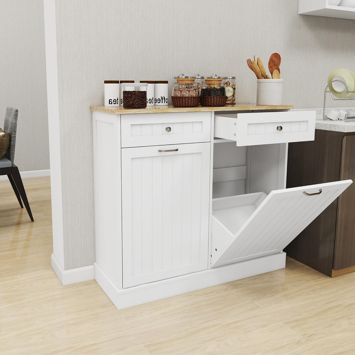 Double Tilt Out Trash Cabinet with Wood Tabletop E9427