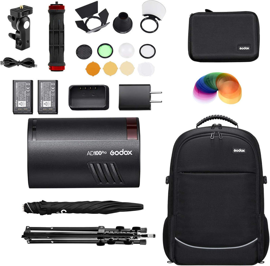 AD100Pro Round Head Accessories Kit with Battery, Umbrella, Carrying Bag, Light Stand T371771