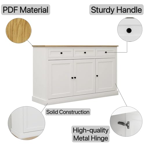 White 3 Drawer 3 Door Buffet Cabinet with Adjustable Shelves C50053