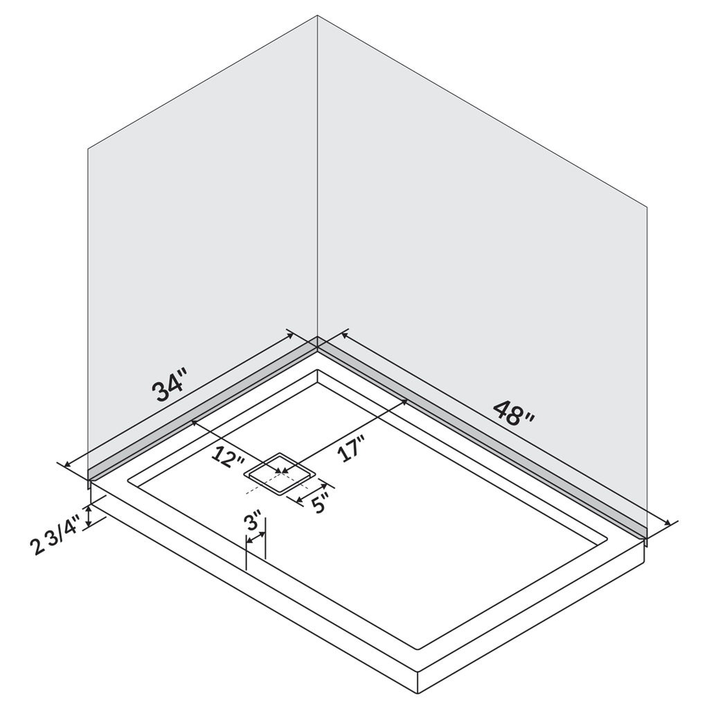 48x22x34x22 Shower Base Pan Left Double Threshold Right Drain D40978