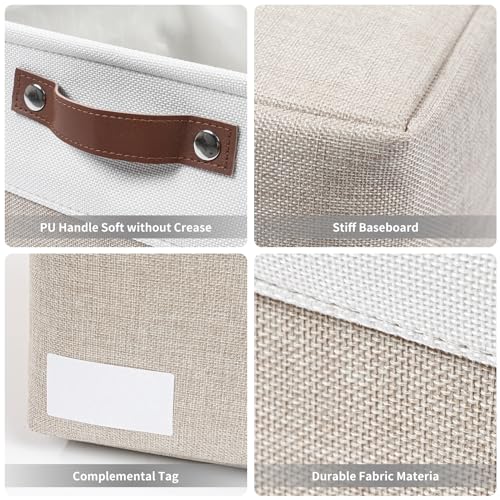 Beige White 3 Pack Fabric Storage Bins with Handles Q629