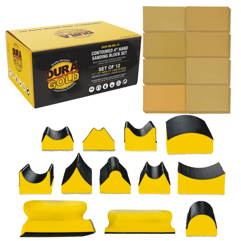 12-Piece Contoured Hand Sanding Block Set with 40 Sheet Hook & Loop Sandpaper Kit J519828
