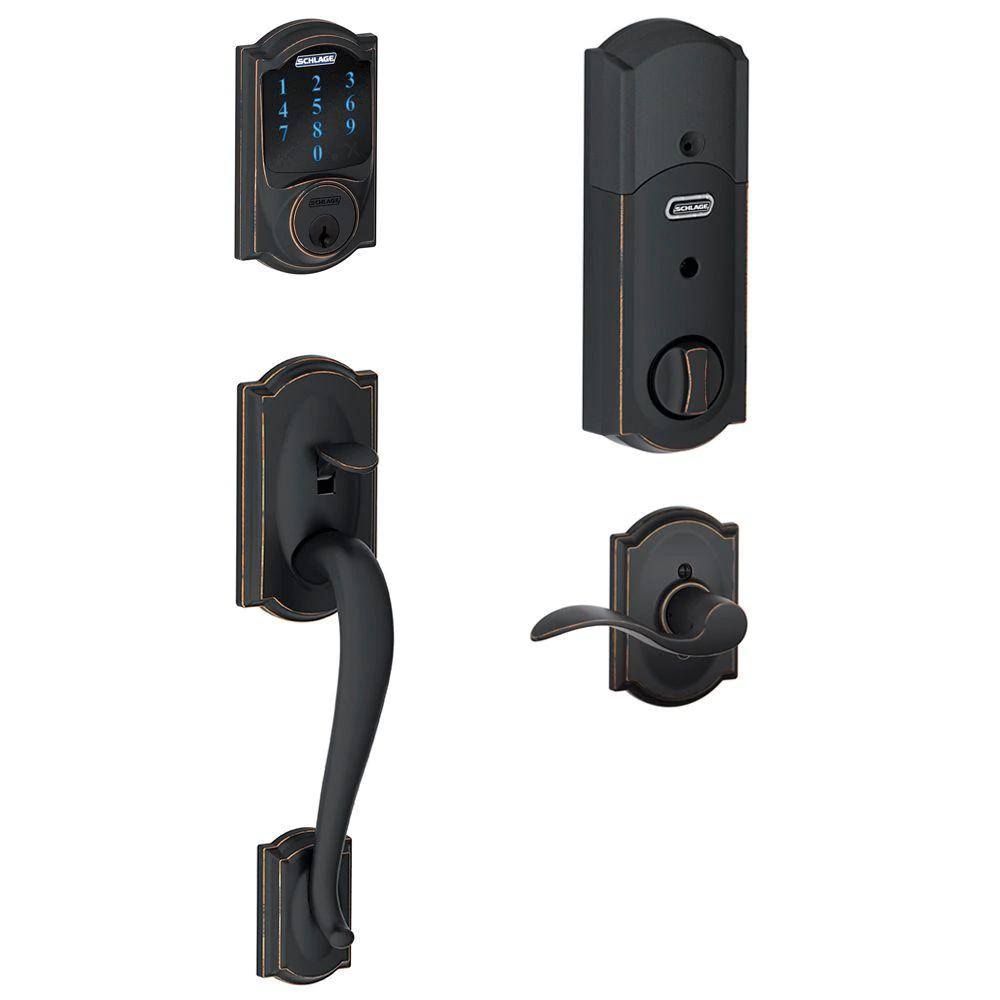 Aged Bronze Smart Deadbolt and Handleset with Accent Lever O222313