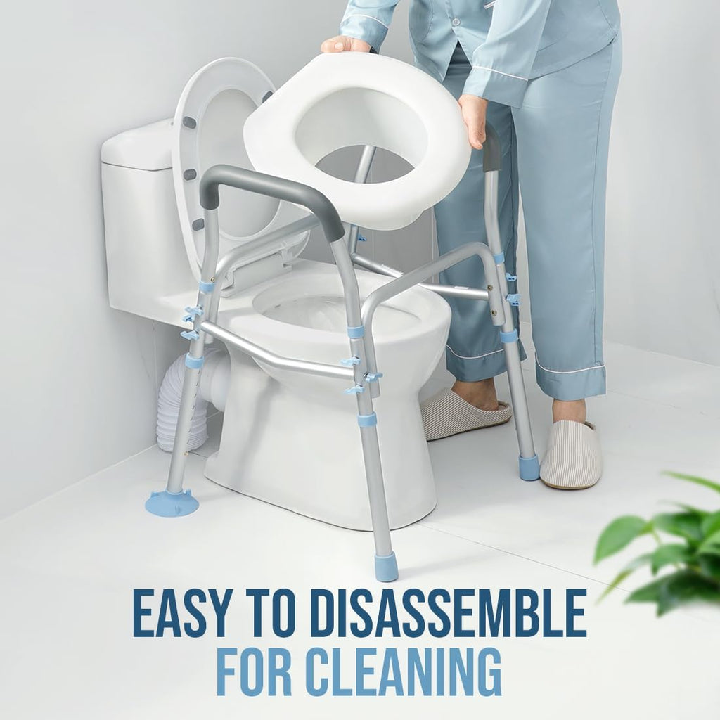 Stand Alone Raised Toilet Seat with Safety Frame, Height Adjustable Legs O3222