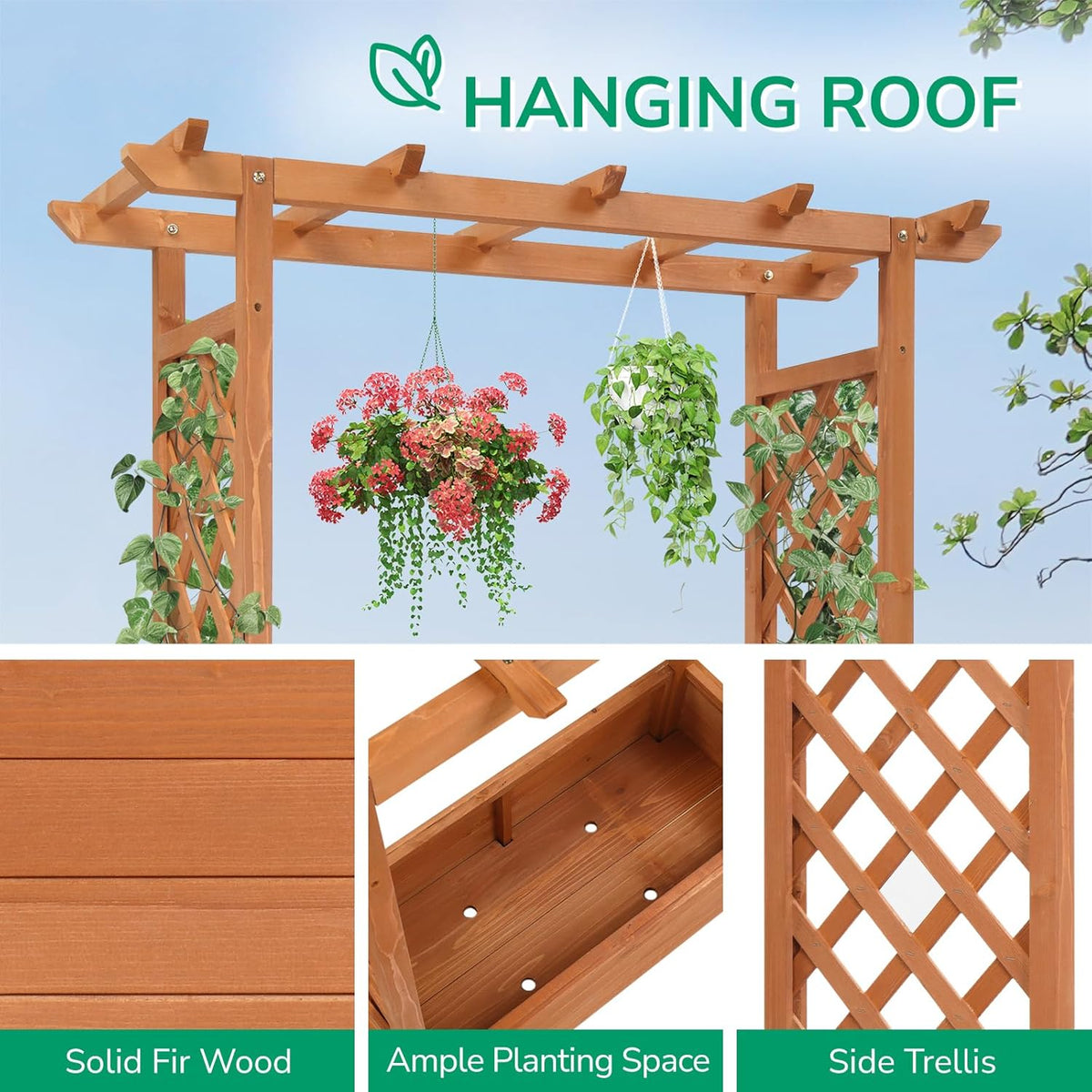 Raised Garden Bed with Trellis Wood Planter Box M154