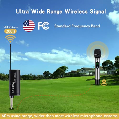 Rechargeable Wireless Microphone PA System - Dual UHF Metal Handheld Mics, Long Range 200ft Cordless Dynamic Mic Kit U77483