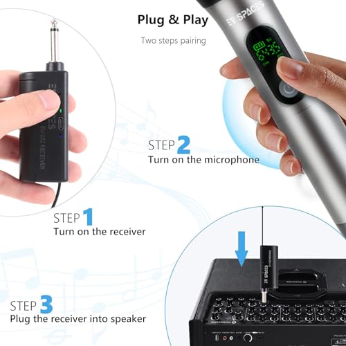 Rechargeable Wireless Microphone PA System - Dual UHF Metal Handheld Mics, Long Range 200ft Cordless Dynamic Mic Kit U77483